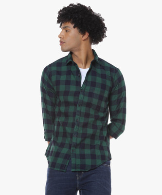 CAMPUS SUTRA Men Checkered Casual Green, Black Shirt