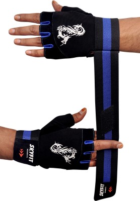 SKYFIT Real Choice Heavy Support Comfortable Gym Sports Gloves Gym & Fitness Gloves(Blue, Black)