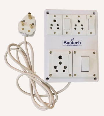 Suntech Industries Two 6A Socket and Two 6A Switch with one 16A power socket with 16A power plug 2.5 Sq. mm 3 Core Heavy Duty Wire Cable Cord with 16 Amp3 Pin Plug , Power Socket Extender box (Polycarbonate) 3  Socket Extension Boards(White, 5 m)