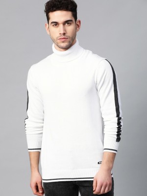 WROGN Solid High Neck Casual Men White Sweater