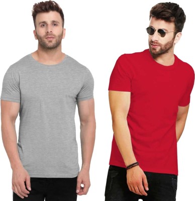 Widersoft Solid Men Round Neck Red, Grey T-Shirt