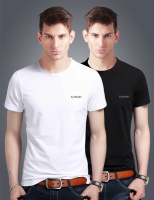 Eyebogler Solid Men Round Neck White, Black T-Shirt(Pack of 2)