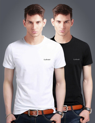 Eyebogler Solid Men Round Neck White, Black T-Shirt(Pack of 2)