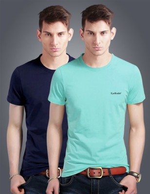 Eyebogler Solid Men Round Neck Green, Blue T-Shirt(Pack of 2)
