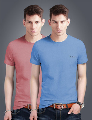 Eyebogler Solid Men Round Neck Blue, Pink T-Shirt(Pack of 2)