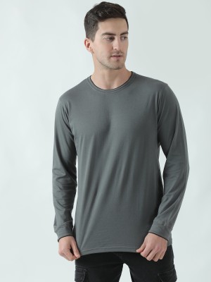 THE EG STORE Solid Men Round Neck Grey T-Shirt