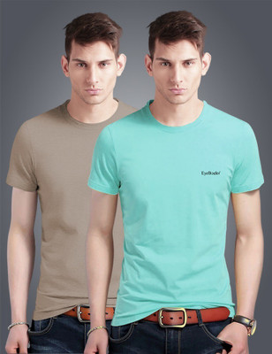 Eyebogler Solid Men Round Neck Green, Beige T-Shirt(Pack of 2)