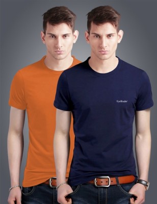 Eyebogler Solid Men Round Neck Blue, Orange T-Shirt(Pack of 2)