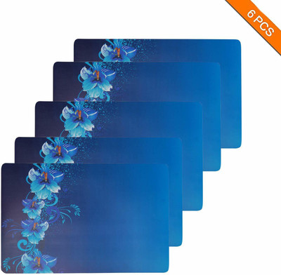 WEAVERS VILLA Rectangular Pack of 6 Table Placemat(Blue, PVC)
