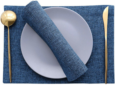 Casanest Rectangular Pack of 6 Table Placemat(Dark Blue, Jute)