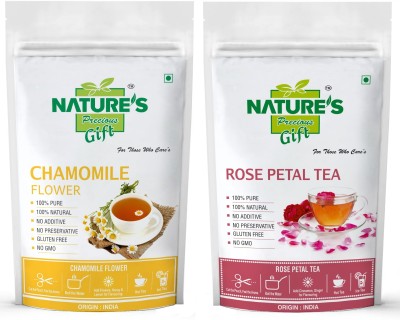 Nature's Precious Gift Chamomile Flower & Rose Tea - 200 GM Each (Super Saver Combo Pack) … Unflavoured Herbal Tea Pouch(2 x 200 g)