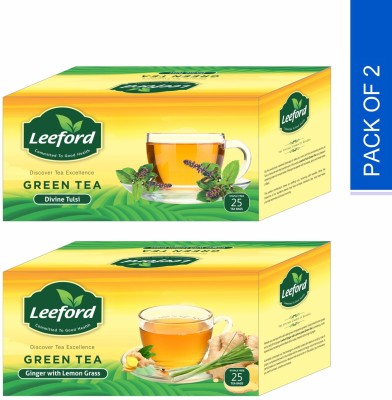 Leeford Green Tea Divine Tulsi & Ginger with Lemon Grass for Mind Relaxation Combo Pack (2 x 25 Tea Bags) Green Tea Bags Box(2 x 25 Bags)