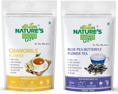 Nature's Precious Gift Chamomile Flower & Blue Tea - 100 GM Each Unflavoured Herbal Infusion Tea Pouch(2 x 100 g)