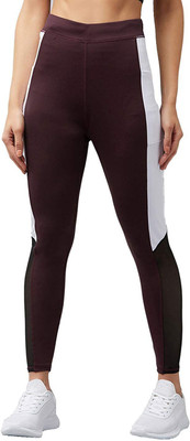 Zionity Color Block Women Maroon Tights