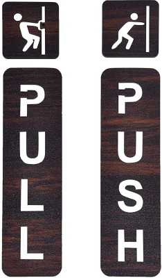 MGNLR' 25.4 cm Push Pull Door Sign Wood ply Adhesive Back Combo Brown Reusable Sticker(Pack of 1)