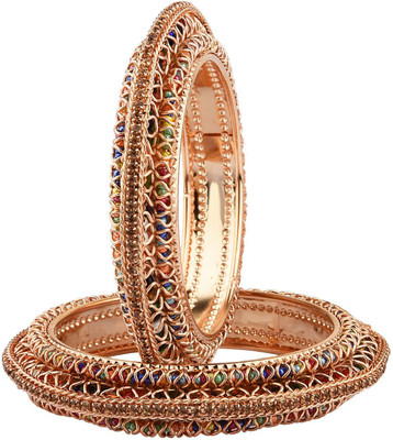 Efulgenz Alloy Beads, Cubic Zirconia Gold-plated Bangle Set(Pack of 2)