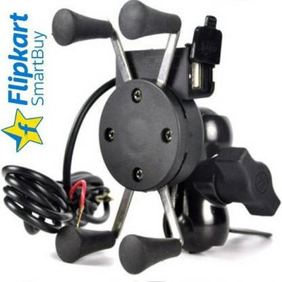 Flipkart SmartBuy Bike Multi Functional Mobile Holder with USB Charger Bike Mobile Holder(Black)