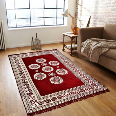 MS VISHU Maroon Cotton Carpet(4 ft,  X 6 ft, Rectangle)