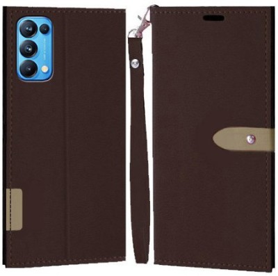 YAYAVAR Flip Cover for OPPO Reno5 Pro 5G(Brown, Grip Case, Pack of: 1)
