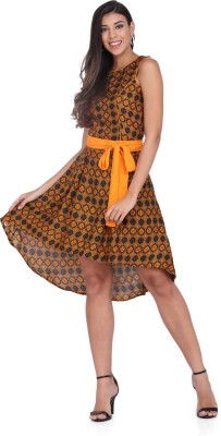 Jaconet Apparel Women Fit and Flare Orange Dress