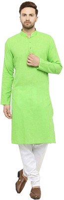 PARALLEL TIMES Men Solid Straight Kurta(Green)