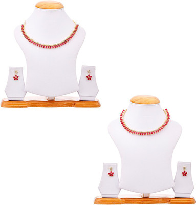 ZENEME Alloy Gold-plated Red Jewellery Set(Pack of 1)