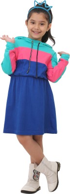 SmartRAHO Girls Midi/Knee Length Casual Dress(Blue, Full Sleeve)