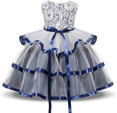 Reem Jheem Girls Maxi/Full Length Festive/Wedding Dress(Dark Blue, Sleeveless)