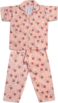 Wishkaro Kids Nightwear Girls Printed Cotton Blend(Orange Pack of 1)