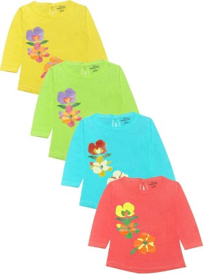 babeezworld Baby Girls Casual Cotton Blend Top(Multicolor, Pack of 4)