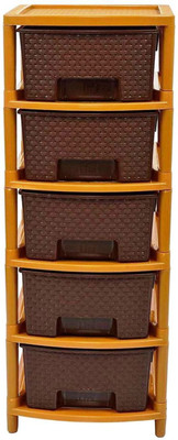 AVAIKSA Utensil Kitchen Rack Plastic Multipurpose Use 5 Layer Plastic Drawer System Organizer Rack For Kitchen ( Brown )