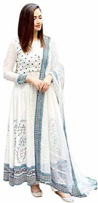 manavrachit Women Block Print Anarkali Kurta(Blue)