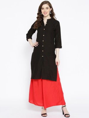 Vastraa Fusion Women Solid Straight Kurta(Black)