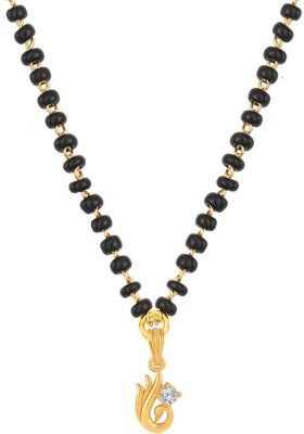 JFL Jewellery for Less Fashionable Mangalsutra Gold Plated Cubic Zircon Peacock Pendant With Black Beaded Golden Chain Copper Mangalsutra