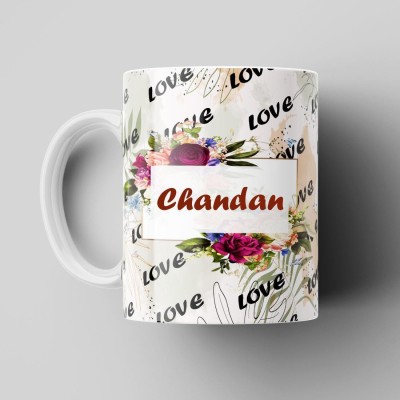 Beautum Love Chandan Romantic Name White Ceramic Coffee Best Gift For Loved Ones Model No:BLVNM003620 Ceramic Coffee Mug(350 ml)