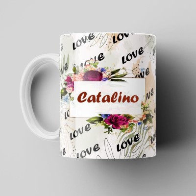 Beautum Love Catalino Romantic Name White Ceramic Coffee Best Gift For Loved Ones Model No:BLVNM003513 Ceramic Coffee Mug(350 ml)