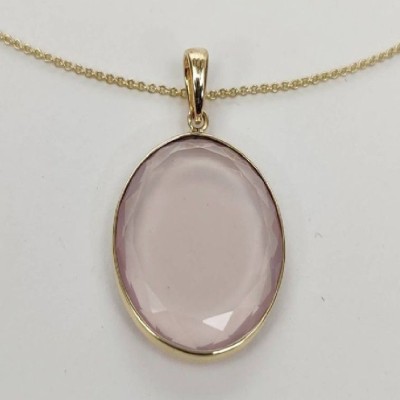 RATAN BAZAAR Rose Quartz Pendant Original Stone Rose Quartz Astrological and Fashionable Gold-plated Quartz Stone