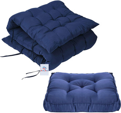 Heart Home Microfibre Solid Chair Pad Pack of 2(Blue)