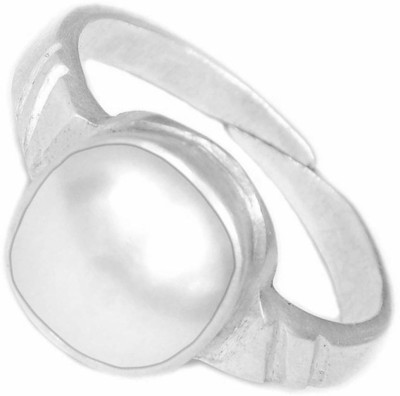 Takshila Gems Natural Pearl Ring in Silver 925 Lab Certified Adjustable Ring Pearl Stone Ring (8 Ratti / 7.20 Carat) Moti Stone Ring Stone Pearl Ring