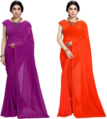 Anand Solid/Plain Bollywood Georgette Saree(Pack of 2, Magenta, Orange)