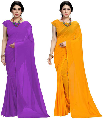 ANAND Solid/Plain Bollywood Georgette Saree(Pack of 2, Purple, Yellow)