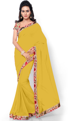 Saadhvi Solid/Plain Bollywood Georgette Saree(Yellow)