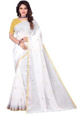 CHITRA FASHION Embellished Chanderi Silk Blend Saree(White, Yellow)