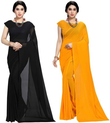 Anand Solid/Plain Bollywood Georgette Saree(Pack of 2, Black, Yellow)