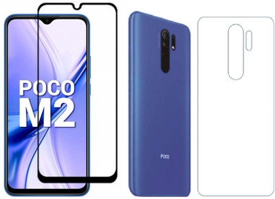 ELEF Front and Back Tempered Glass for Xiaomi Poco M2 Front 11D Black Tempered Glass Back 0.3mm Flexible Trink(Pack of 2)