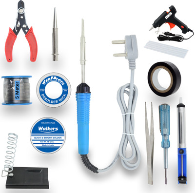 Walkers Basic 13 in1 Mobile Soldering and Desoldering Equipment Tool Machine Glue Gun Combo Kit Set with Flux Paste and Wire 30 W Simple(Flat, Pointed Tip)