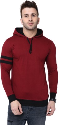 Bi Fashion Striped Men Hooded Neck Maroon, Black T-Shirt