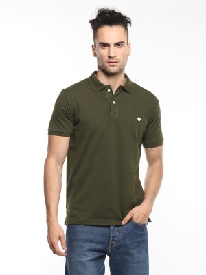 Alan Jones Solid Men Polo Neck Dark Green T-Shirt