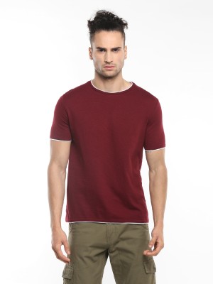 Alan Jones Solid Men Round Neck Maroon T-Shirt