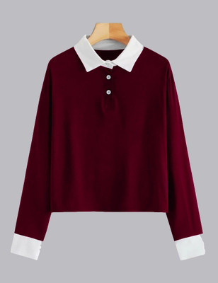 Eyebogler Casual Full Sleeve Solid Women Maroon Top